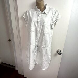 PAIGE Light Wash Mila Chambray Denim Cotton Button  Drawstring ShirtDress NWOT L